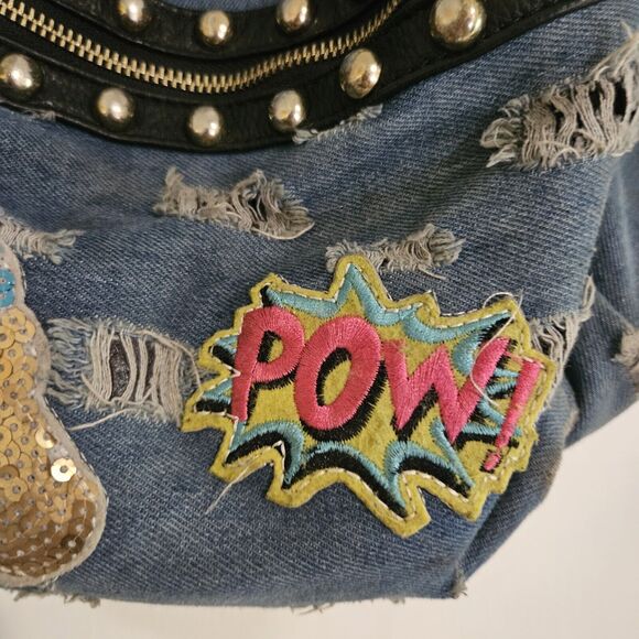 Unique Stunning Backpack. Distressed Soft Denim. Patches. Embroidery Bling Euc - Picture 3 of 13